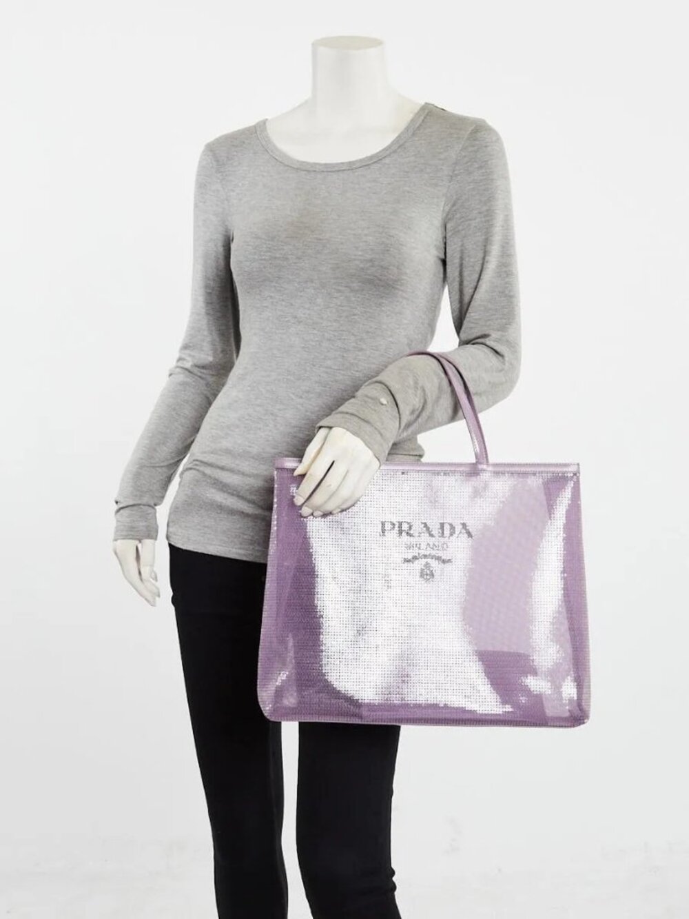 Prada Purple Sequin Mesh and Leather Tote Bag - Picture 1 of 9